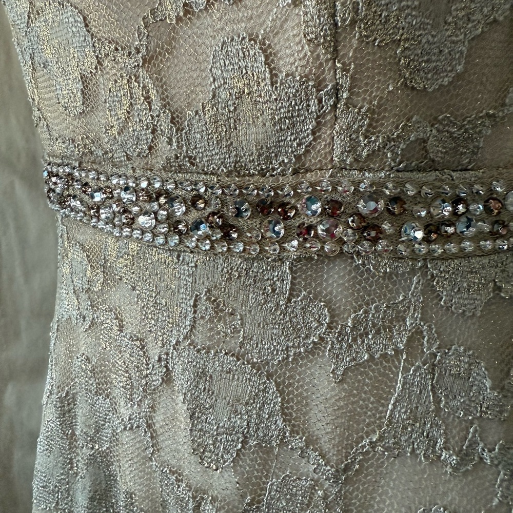 Aidan Mattox golden shimmer lace and crystal strapless maxi dress - Picture 2 of 6